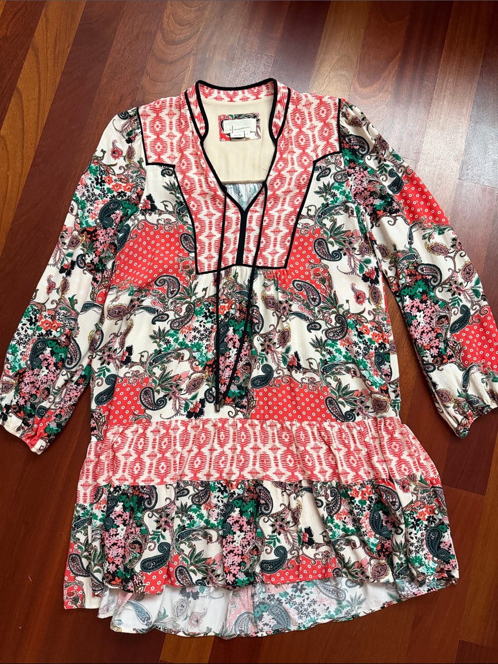 Anthropologie Red, Cream & Green Paisley Tiered Girls' Dress